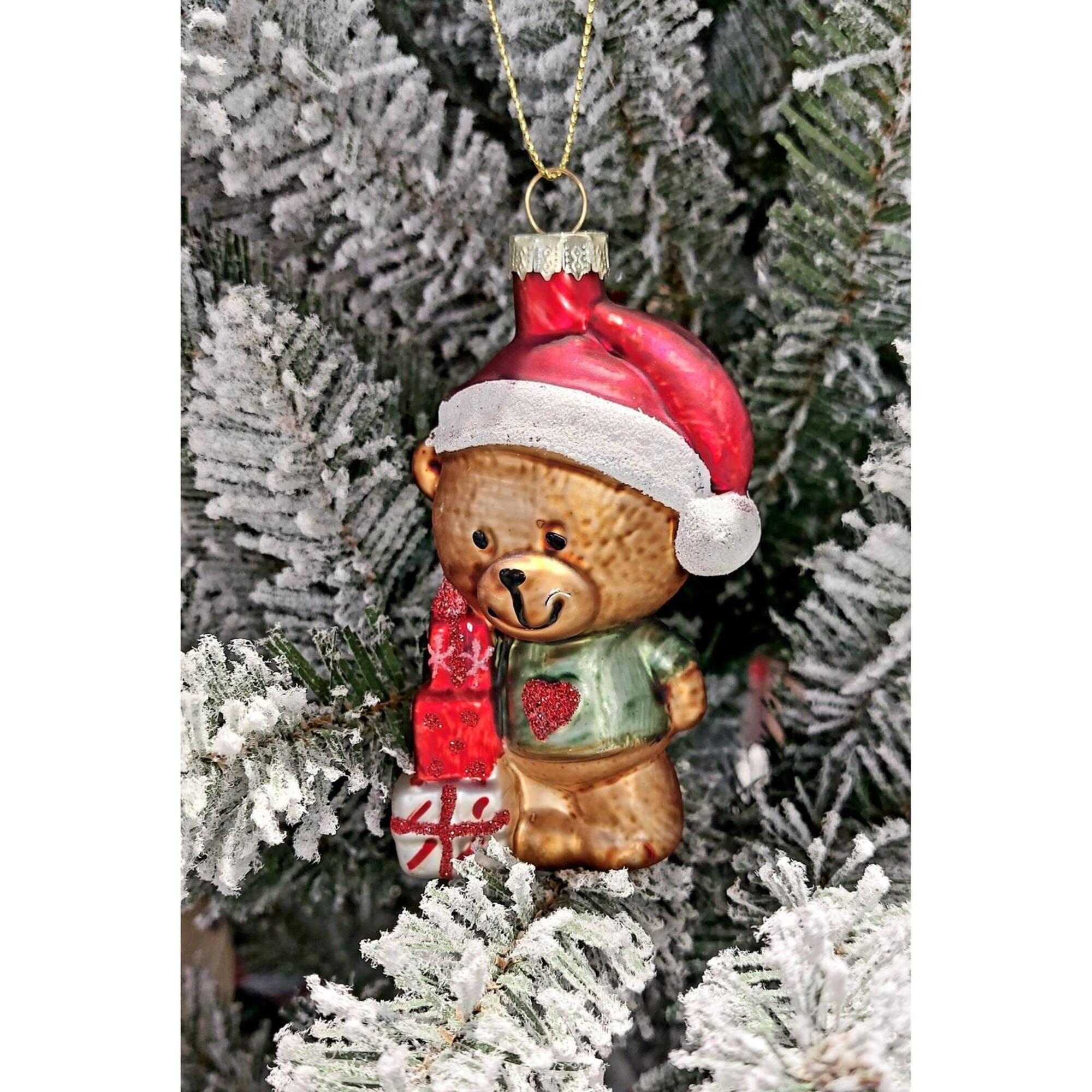 Wizardi 12" Teddy Bear with Gift Glass Ornament